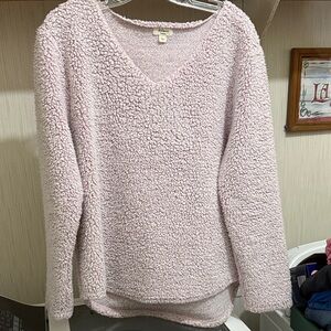 dylan V-Neck Sherpa Sweater in Soft Pink